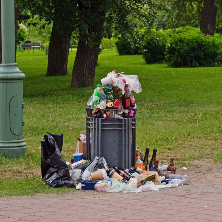 Overflowing trash in park